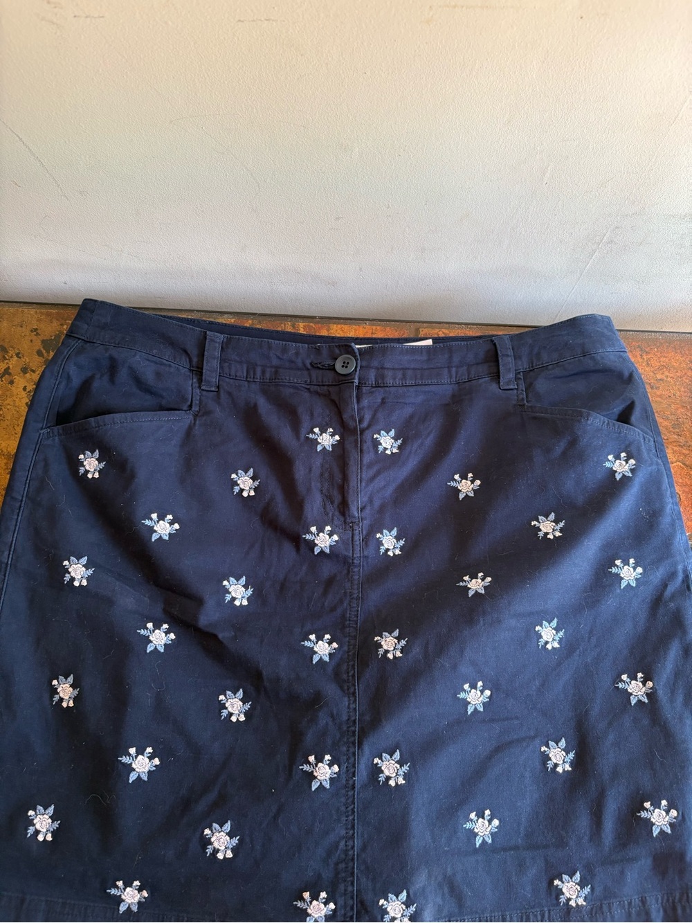 Karen Scott Navy Mini Skort with White Floral Embroidery